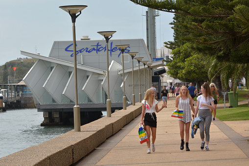 Newcastle, New South Wales - February 1, 2019: People walking along Foreshore Footpath in Newcastle New South Wales, Australia