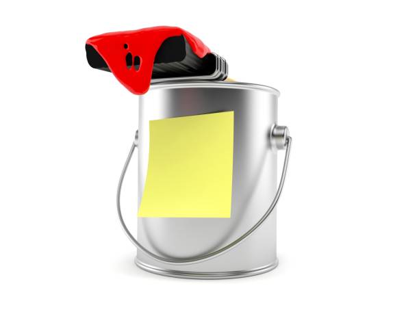 istock Paint can with blank yellow sticker 1140503354