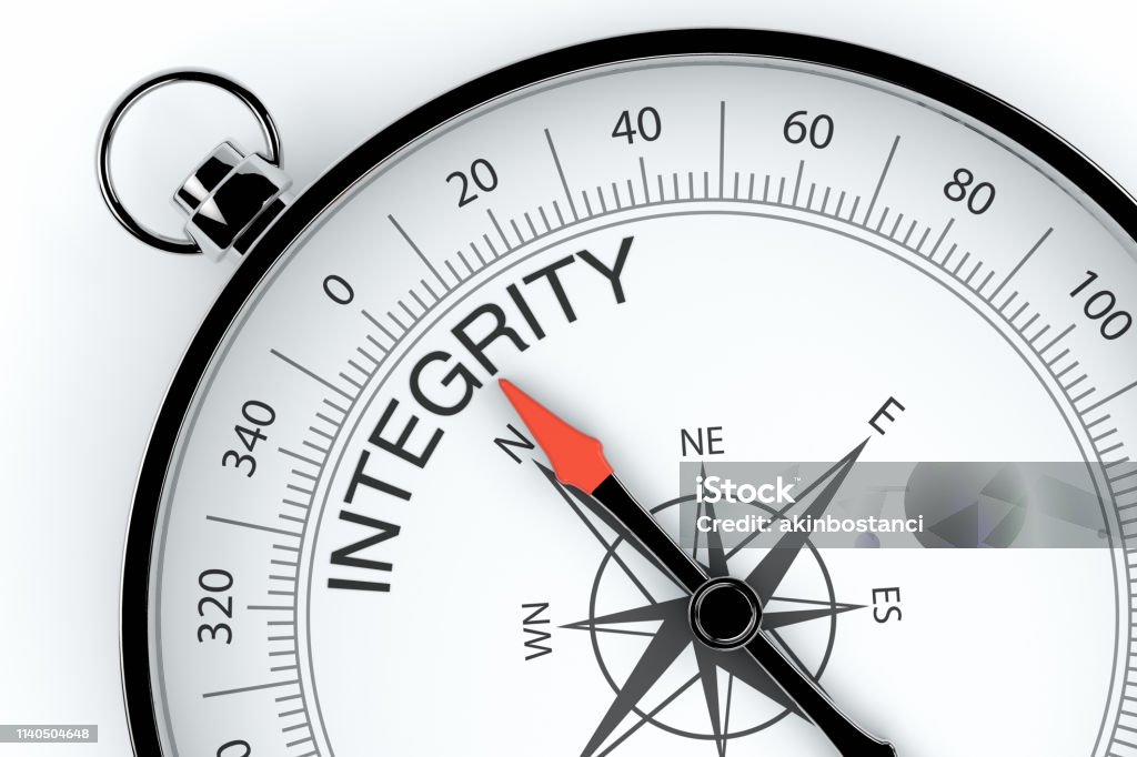 Compass Arrow Pointing to Integrity Compass, Arrow, Integrity, Business Honesty Stock Photo