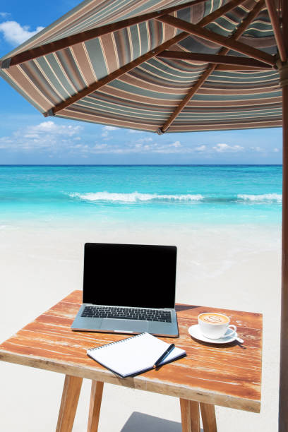 istock Working at the tropical beach -- Freelance work concept 1140504680