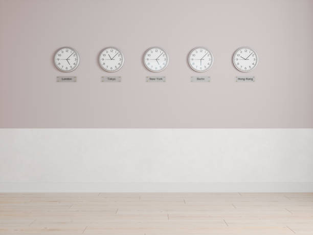 clocks on a wall with time zone - japan map tokyo prefecture world map imagens e fotografias de stock