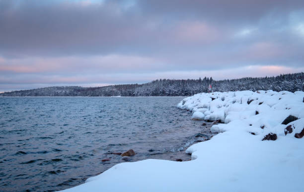 istock snow and ice along the coast and forest in the background 1140508843