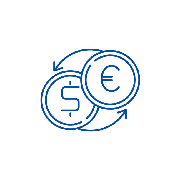 Fast currency exchange line icon concept. Fast currency exchange flat vector symbol, sign, outline illustration. Fast currency exchange line concept icon. Fast currency exchange flat vector website sign, outline symbol, illustration. malaysian ringgit stock illustrations