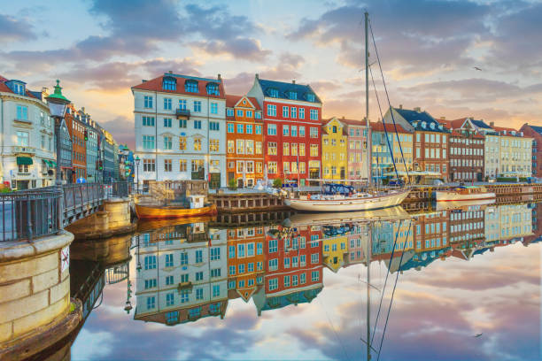 Nyhavn, Copenhagen, Denmark Sunset at the harbour oresund region photos stock pictures, royalty-free photos & images