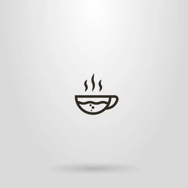 Vector illustration of simple line art sign glass cup with hot drink and bubbles