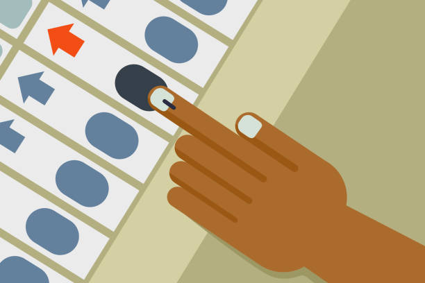 ilustrações, clipart, desenhos animados e ícones de mão lança voto em uma máquina de votação eletrônica - urna eletrônica