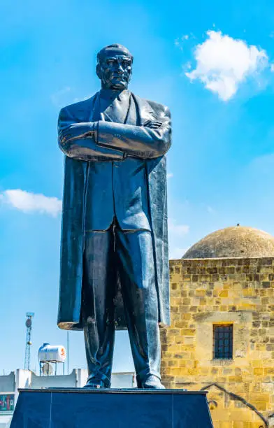 Statue of Mustafa Kemal Ataturk in front of Kyrenia/Girne gate in Lefkosa, Cyprus