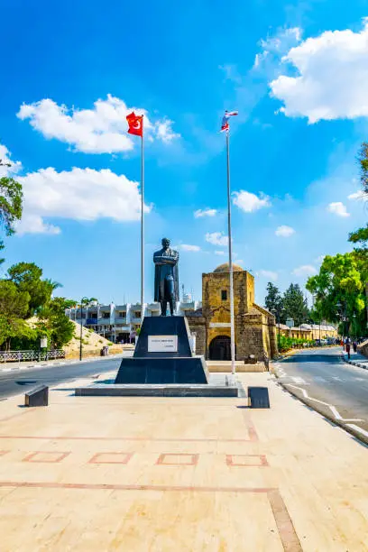 Statue of Mustafa Kemal Ataturk in front of Kyrenia/Girne gate in Lefkosa, Cyprus