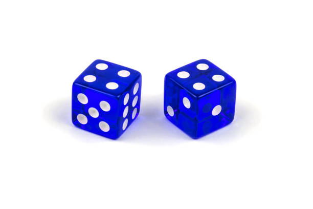 istock Two blue glass dice isolated on white background. Four and four with a shadow. 1140523683