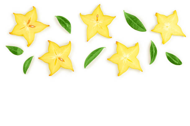 istock Carambola or star-fruit slice isolated on white background with copy space for your text. Top view. Flat lay 1140524869