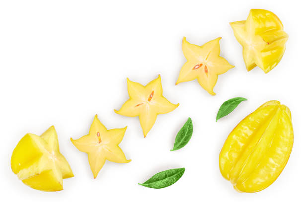 istock Carambola or star-fruit isolated on white background with copy space for your text. Top view. Flat lay 1140524892
