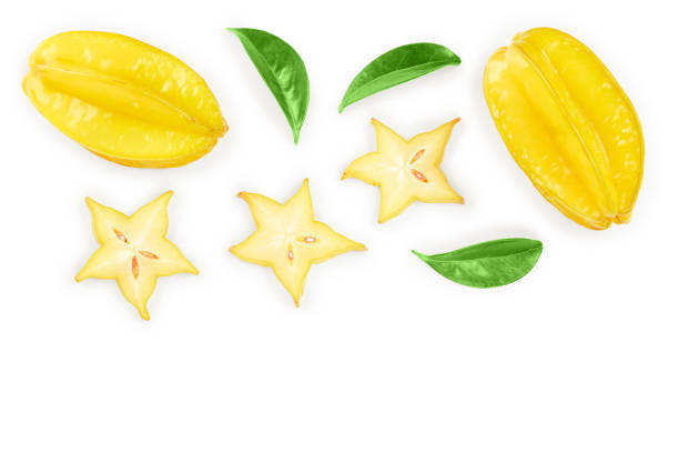 istock Carambola or star-fruit isolated on white background with copy space for your text. Top view. Flat lay 1140524893