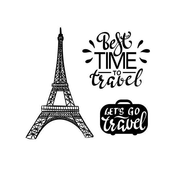 best time to travel inspiration zitiert schriftzüge mit eiffelturm. - siege of paris stock-grafiken, -clipart, -cartoons und -symbole