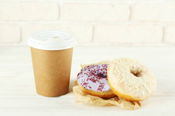 istock Minimal composition in vibrant colors with bright glaze donuts. 1140528428