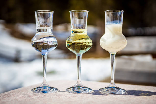 Flavored Grappa (Schnapps) glasses in Cortina d'Ampezzo, Dolomites, Italy