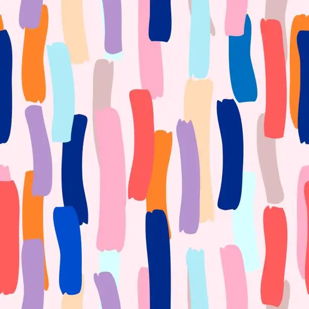 Vector illustration of Brush strokes and stripes hand painted Vector seamless pattern.
