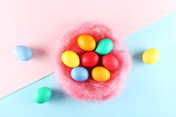 istock Easter themed background with symbolic holiday accessories. 1140533434