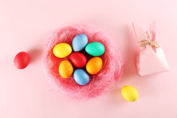 istock Easter themed background with symbolic holiday accessories. 1140533990