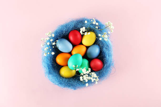 istock Easter themed background with symbolic holiday accessories. 1140534282