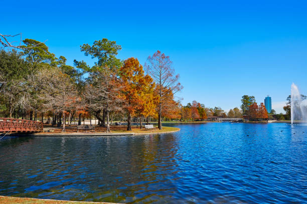 Houston Hermann park conservancy Mcgovern lake at autumn in Texas