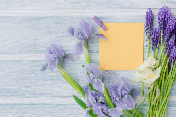 istock Spring flowers on wooden background 1140538916