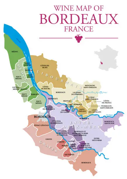 Vector illustration of Bordeaux Wine Map