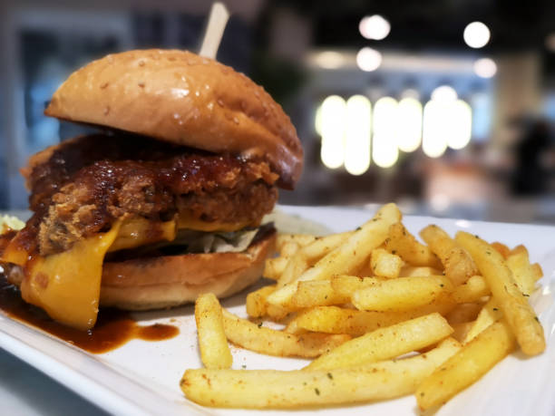 istock fresh hamburger and french fried in restaurant 1140540106