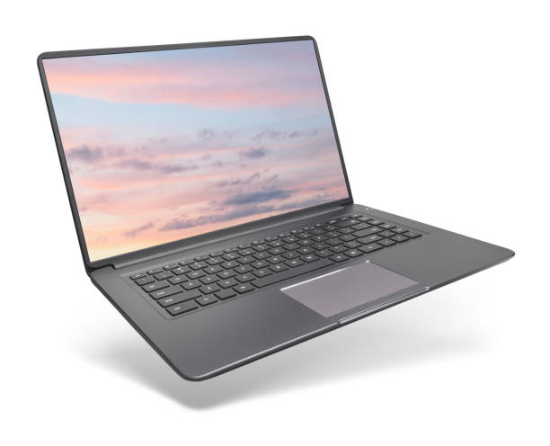Modern laptop on white background stock photo