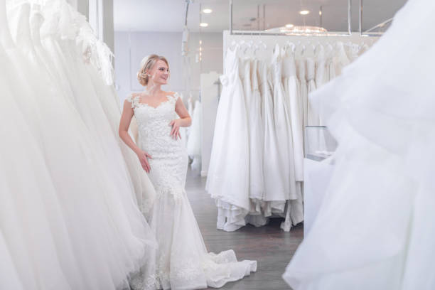 istock Attractive bride in a wedding shop 1140542385