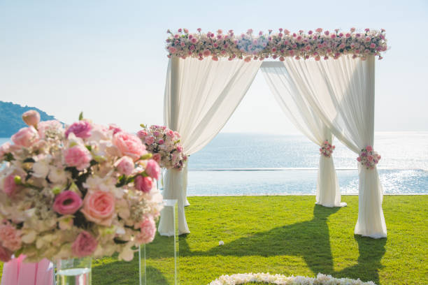 istock Romantic wedding ceremony on the lawn Sea view. 1140542631