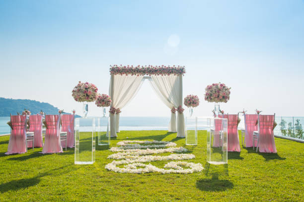 istock Romantic wedding ceremony on the lawn Sea view. 1140542691