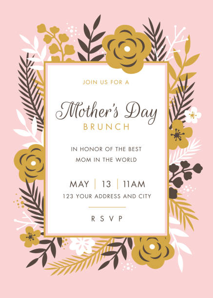 ilustrações, clipart, desenhos animados e ícones de molde temático do projeto do convite do dia de matrizes. - mothers day frame flower single flower