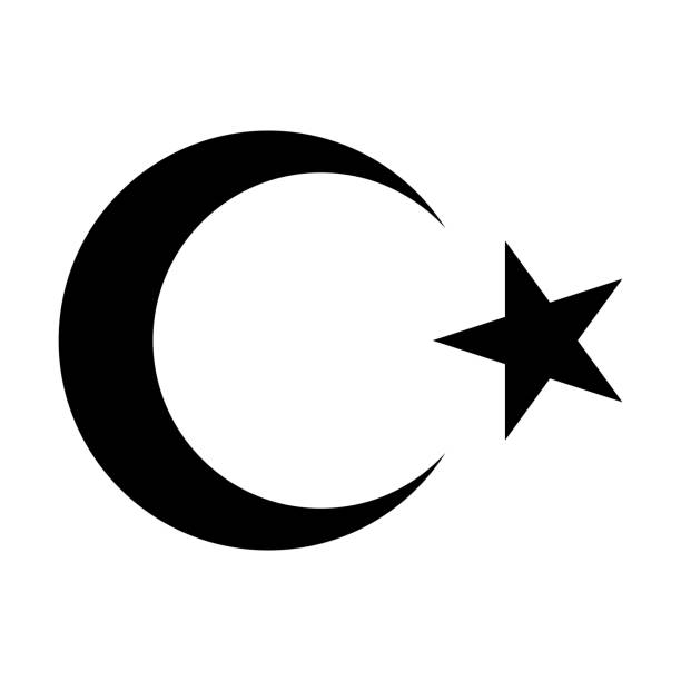 illustrazioni stock, clip art, cartoni animati e icone di tendenza di stella nera e simbolo della mezzaluna. l'emblema nazionale della repubblica di turchia isolato su sfondo bianco. - crescent