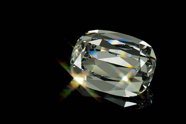 istock Sparkling criss cut diamond on black glossy background 1140547347