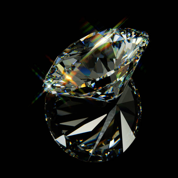 istock Sparkling round cut diamond on black glossy background 1140547391