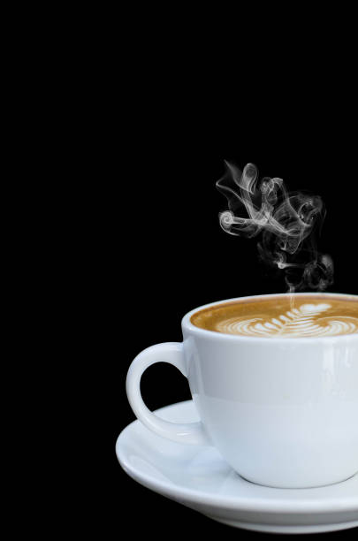 istock White cup of hot coffee isolated on black background 1140547646