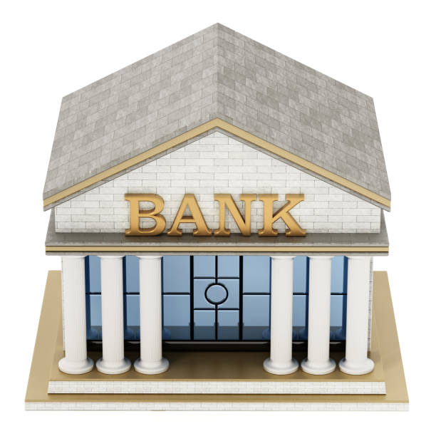istock Fictitious bank building isolated on white 1140548516