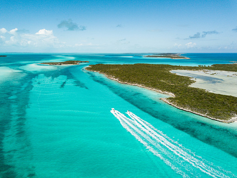 drone bird view of exuma in the bahamas. summer