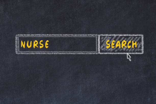 Chalk board sketch of search engine. Concept of searching for nurse stock photo