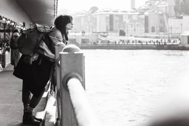 Traveler looks at city view, istanbul, Turkey