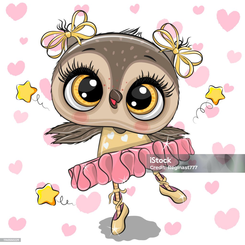 Cartoon Owl Ballerina on a hearts background Cute Cartoon Owl Ballerina on a hearts background Cute stock vector