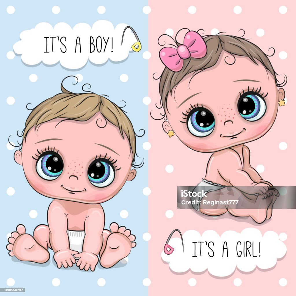 Baby Shower Greeting Card With Babies Boy And Girl Stock Illustration -  Download Image Now - Baby - Human Age, Twin, Greeting - iStock