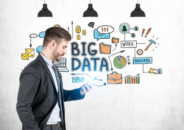 istock Businessman with phone, big data 1140550294