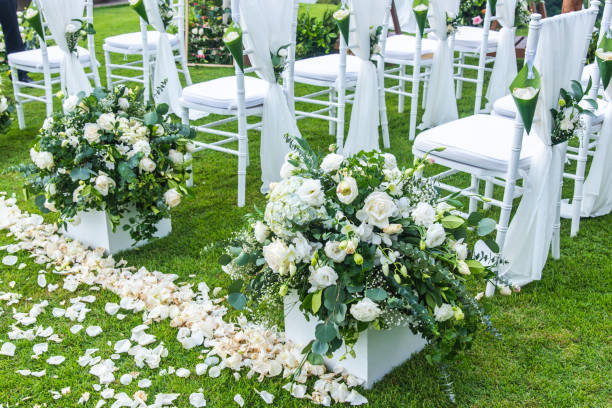 istock Chair decorated with flowers in Wedding ceremony. 1140551423