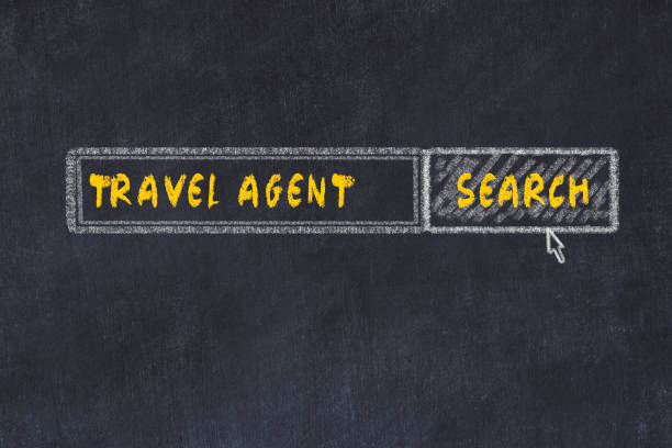 Chalk board sketch of search engine. Concept of searching for travel agent stock photo