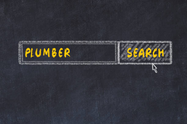 Chalk board sketch of search engine. Concept of searching for plumber stock photo