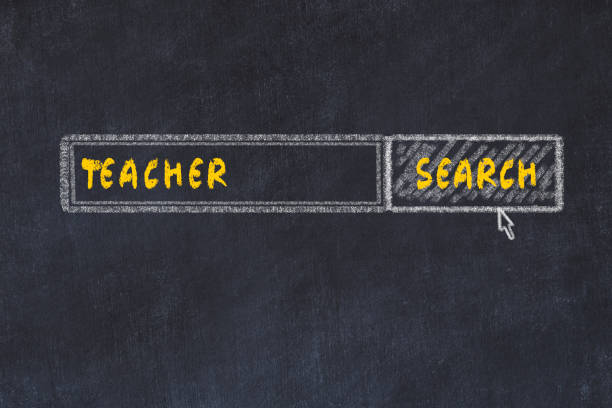 Chalk board sketch of search engine. Concept of searching for teacher stock photo