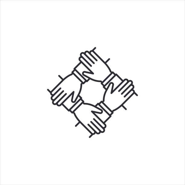 Teamwork icon, 4 hands together. Teamwork, partnership, cooperation, synergy, community, unity and equality concept. Icon for info graphics, websites, print media and interfaces. Vector illustration. Teamwork icon, 4 hands together. Teamwork, partnership, cooperation, synergy, community, unity and equality concept. Icon for info graphics, websites, print media and interfaces. Vector illustration. four people office stock illustrations