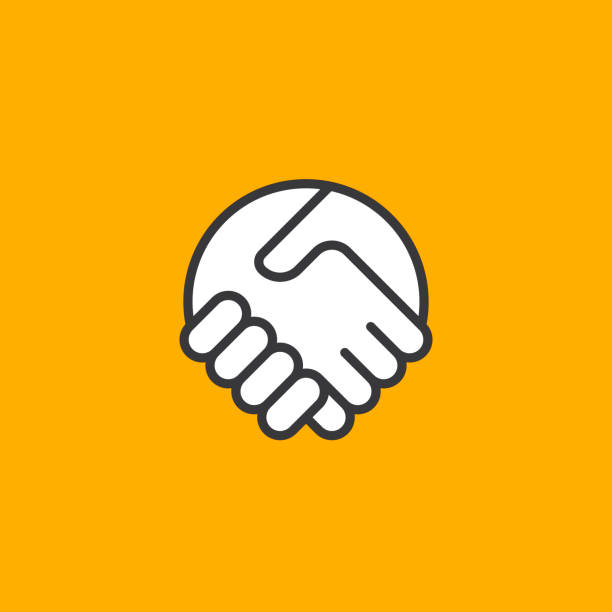 abstrakte einfache handshake-ikone. zwei hände zusammen. vertrauen, freundschaft, partnerschaft, vereinbarung, geschäft, erfolg, geld, deal, vertrag, team, symbolsymbol. - trust stock-grafiken, -clipart, -cartoons und -symbole