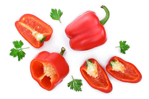 istock red sweet bell pepper isolated on white background. Top view. Flat lay 1140556789